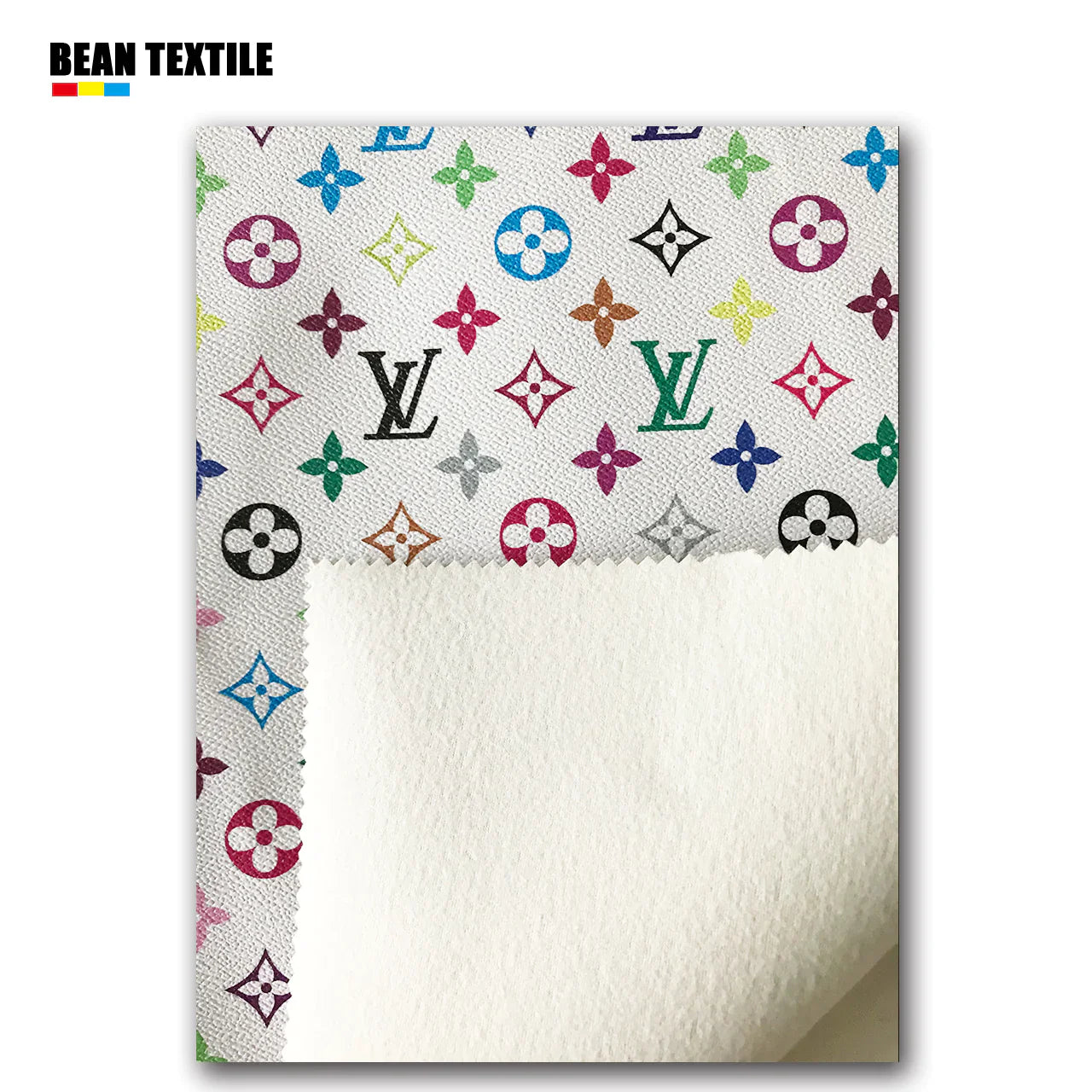 White rainbow LV vinyl craft leather fabric