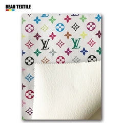 White rainbow LV vinyl craft leather fabric