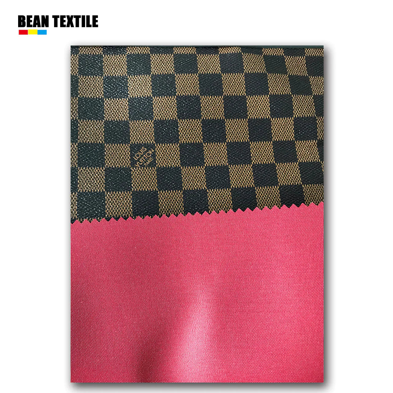 Brown LV vinyl Damier check pattern leather fabric by yard for wallet