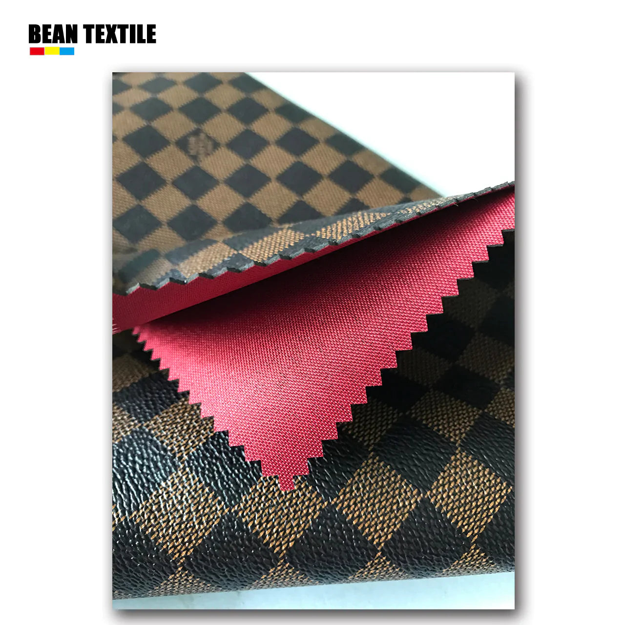 Brown LV vinyl Damier check pattern leather fabric by yard for wallet