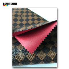 Brown LV vinyl Damier check pattern leather fabric by yard for wallet