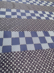 Navy LV Vinyl Damier Monogram Leather Fabric for Custom Sneakers DIY