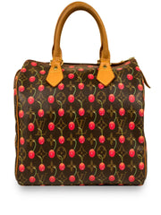 Brown LV vinyl leather cherry fabric for bag