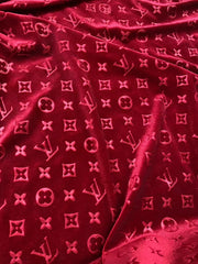 Luxury Burgundy LV Velvet Fabric for Custom Sneakers Sewing Car Upholstery