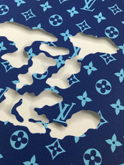 Blue LV Cloud Pattern Leather Fabric for Bag and Shoe Custom by Yard