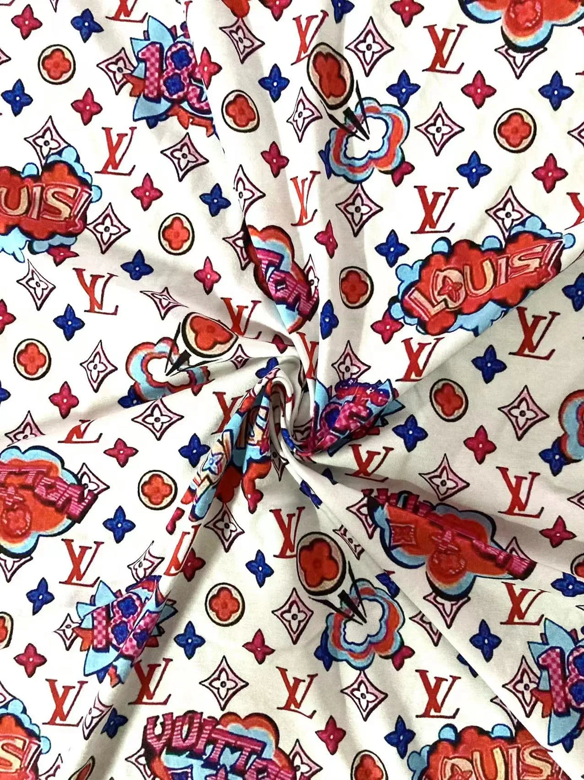 ヴィンテージ 1854 LV コットンプリント生地 夏用 Tシャツ ハンドメイド