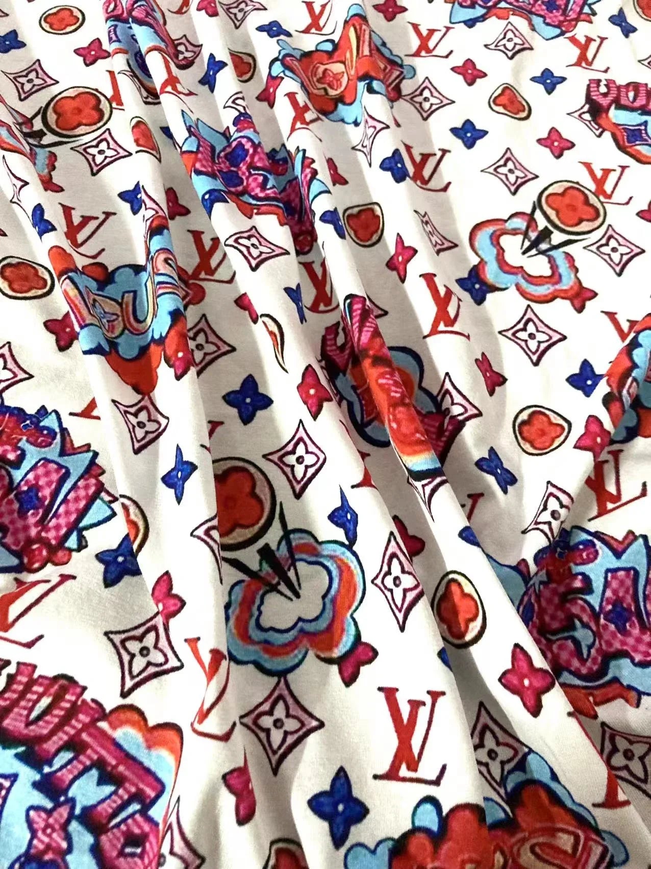 ヴィンテージ 1854 LV コットンプリント生地 夏用 Tシャツ ハンドメイド