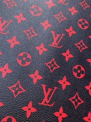 Elegant Black Red LV Monogram Leather Vinyl for Custom Sneakers Handcrafted