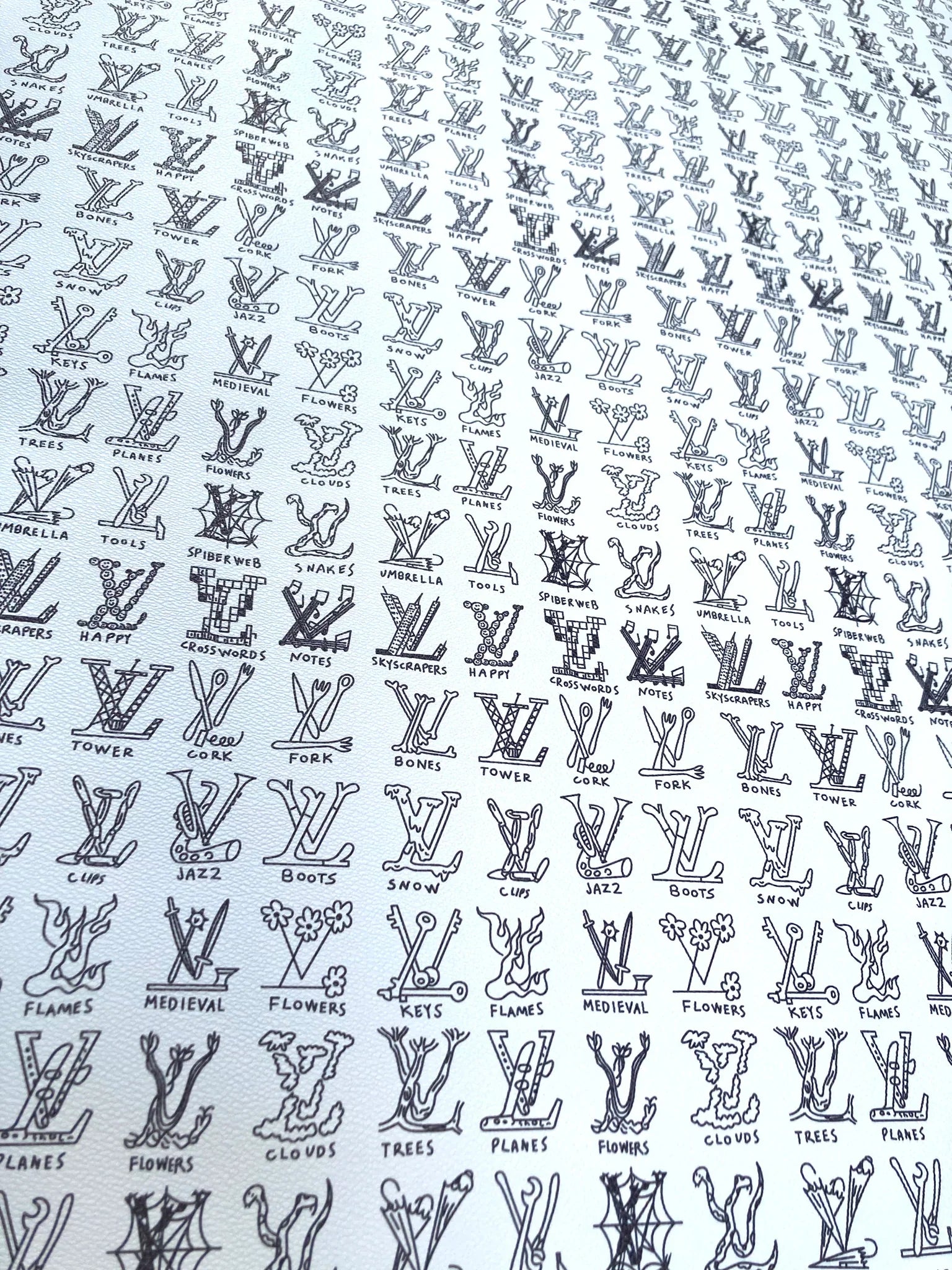 Custom Hand painted Casual LV Doodle Vinyl Leather Fabric for DIY Bag Upholstery