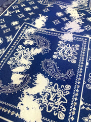 Custom Handmade Blue Print Dye LV Cotton Fabric for Crafting Jacket