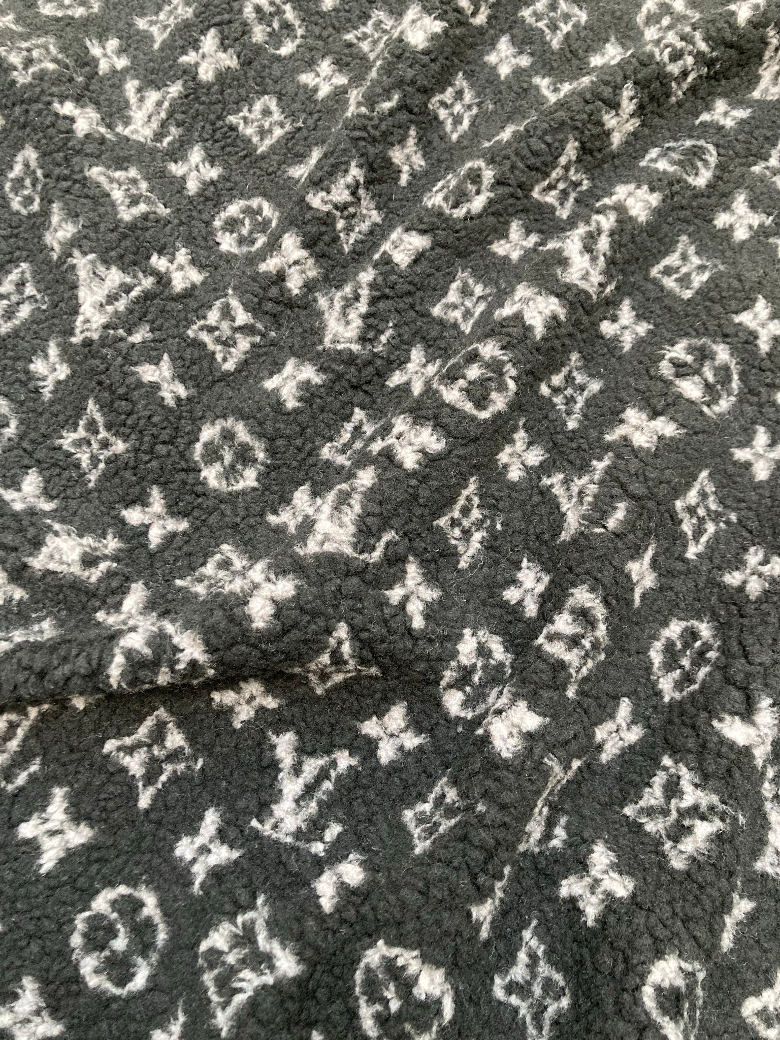 Black Furry Cozy LV Teddy Flannel Fabric