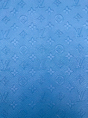 Handmade Baby Blue Embossed LV Leather Fabric for Custom Crafts Upholstery