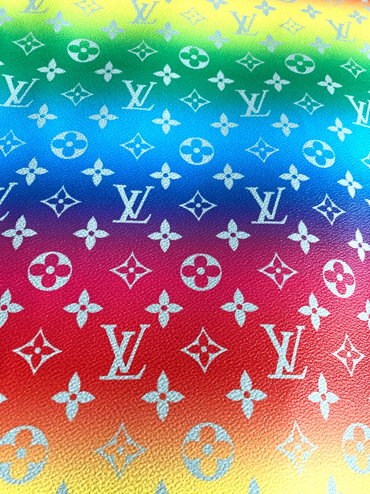 Bright Color Rainbow LV Leather Fabric for Custom