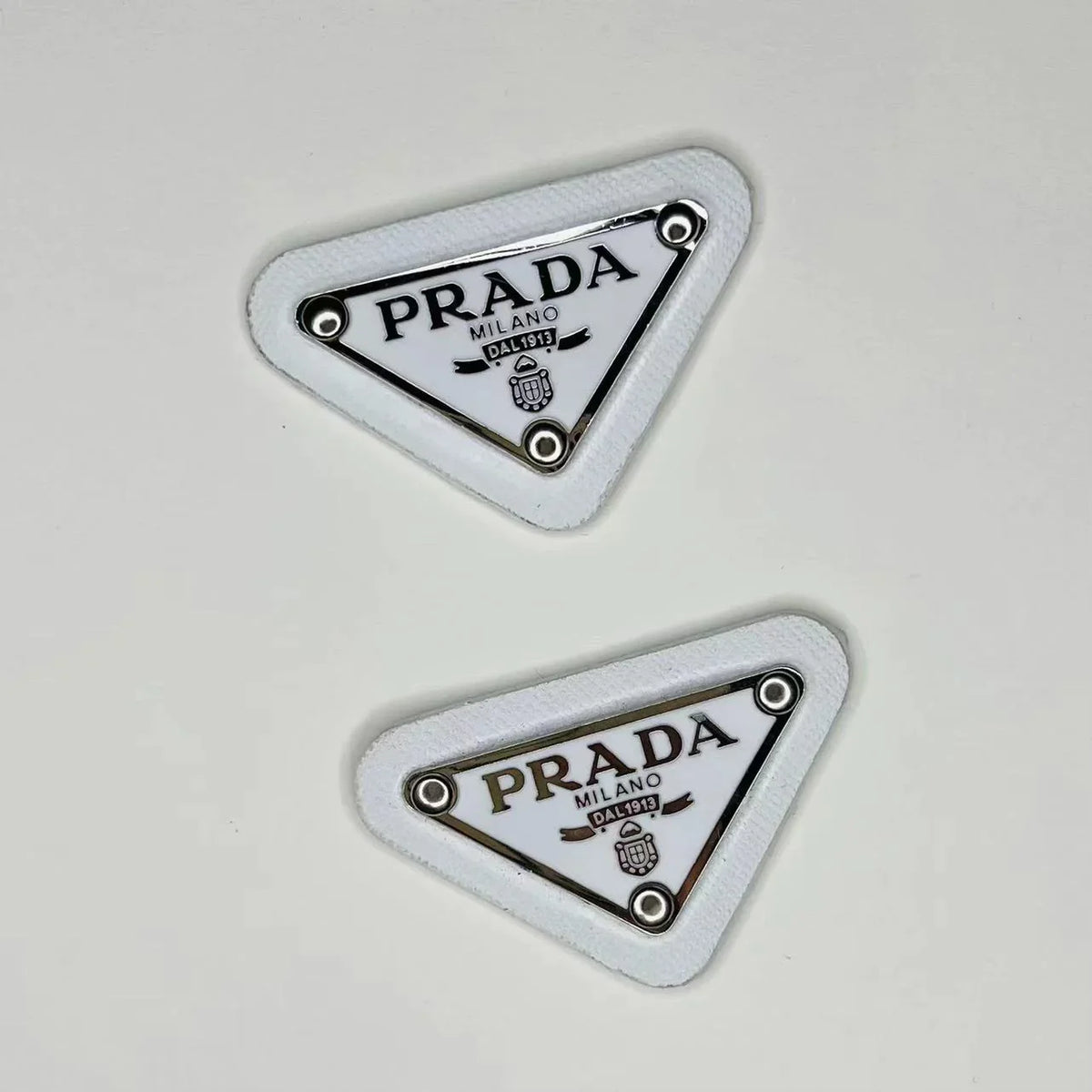 White Prada Badge Handmade Material for Custom Bag Fashion