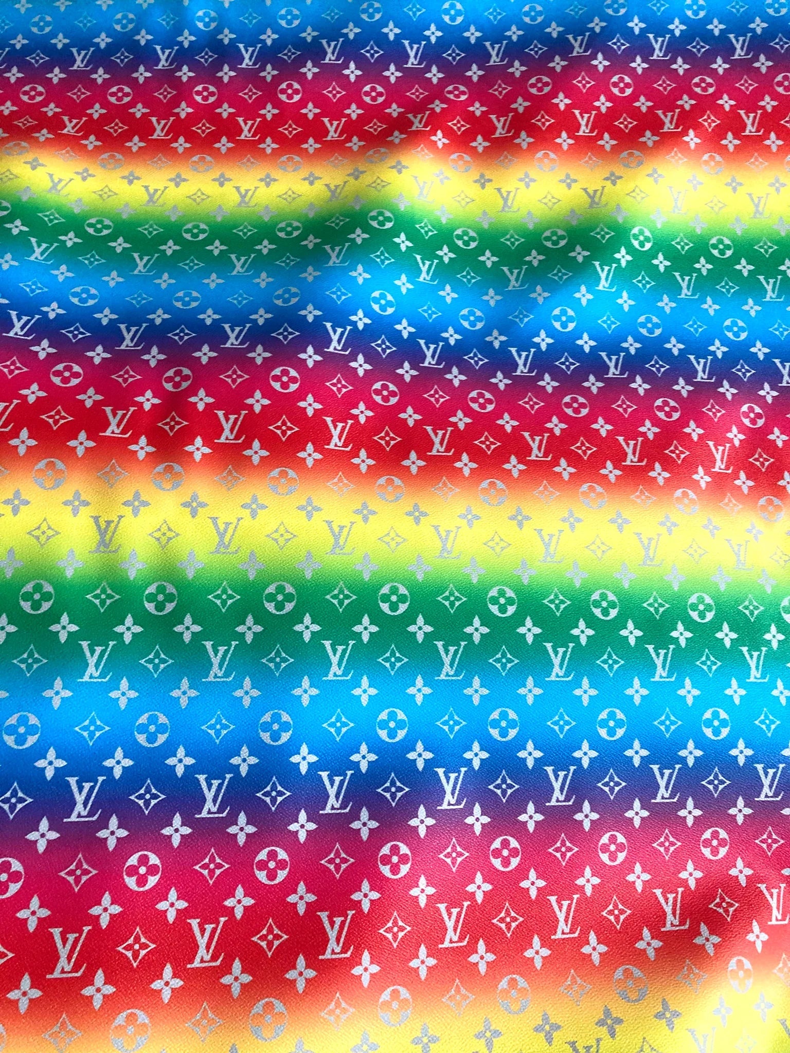 Bright Color Rainbow LV Leather Fabric for Custom