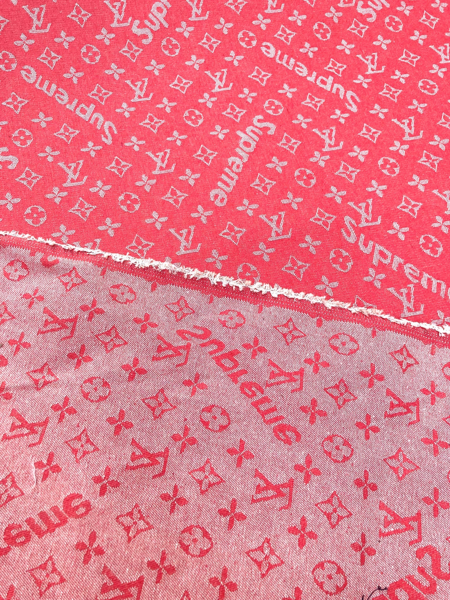 Sewing Fabric Red Supreme LV Denim Jean Material