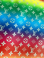 Bright Color Rainbow LV Leather Fabric for Custom